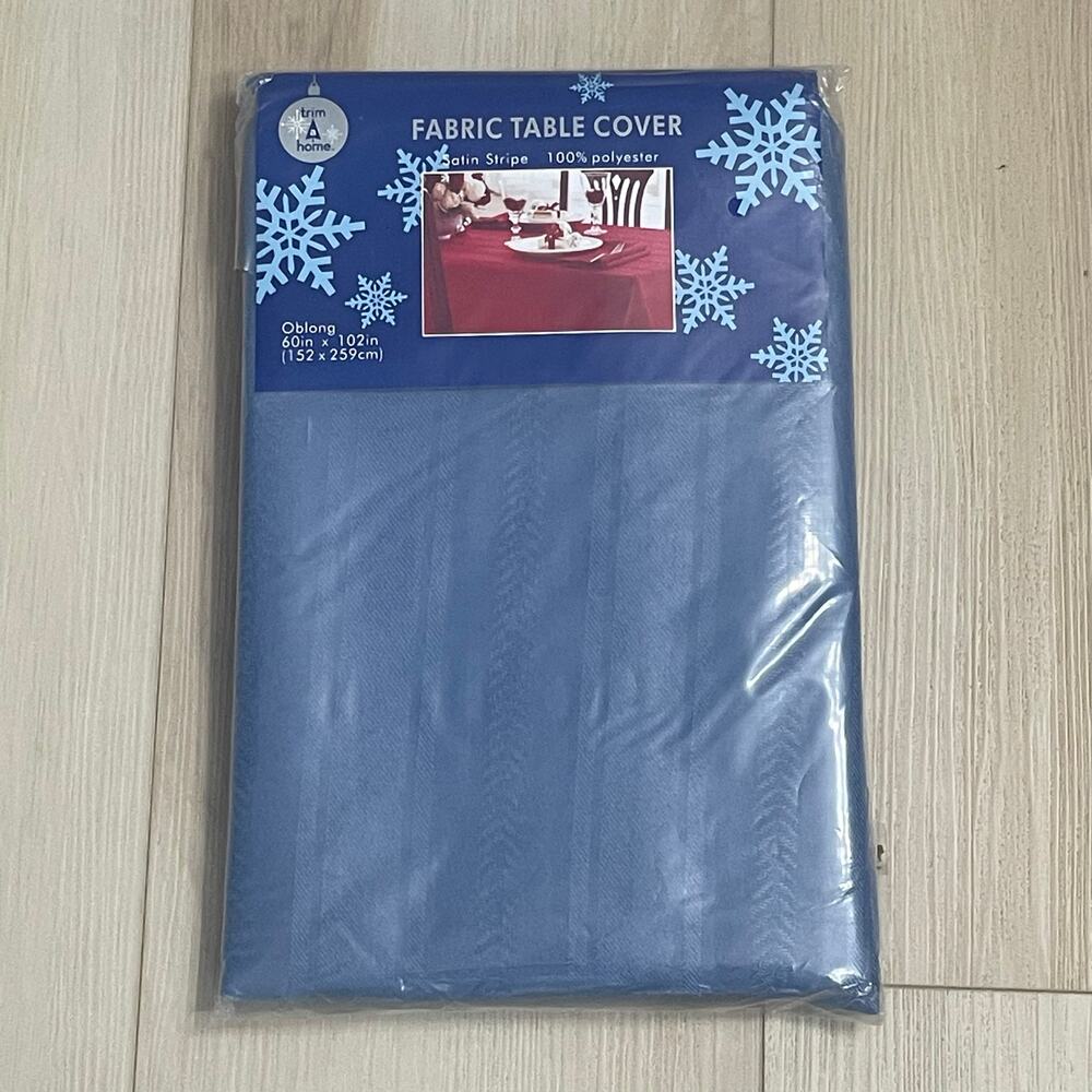 Vintage Kmart Tablecloth Oblong 60x102 Country Blue Satin Stripe New- Farmhouse